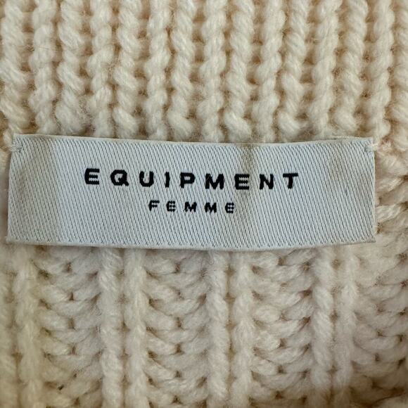 Equipment Femme 100% Wool Cable Knit Sweater Dolman Sleeve Cream Sweater Large - Picture 3 of 7